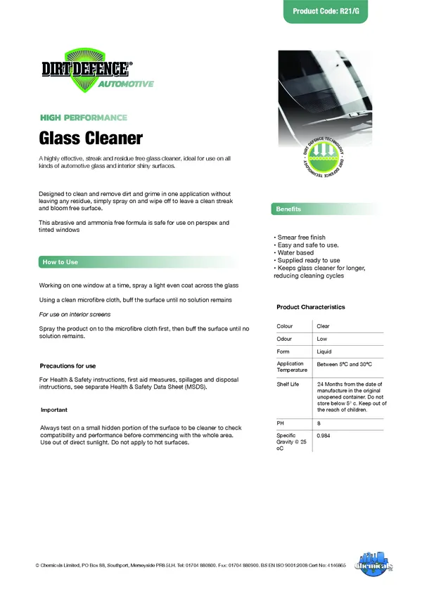 Automotive Glass Cleaner Datasheet PDF 